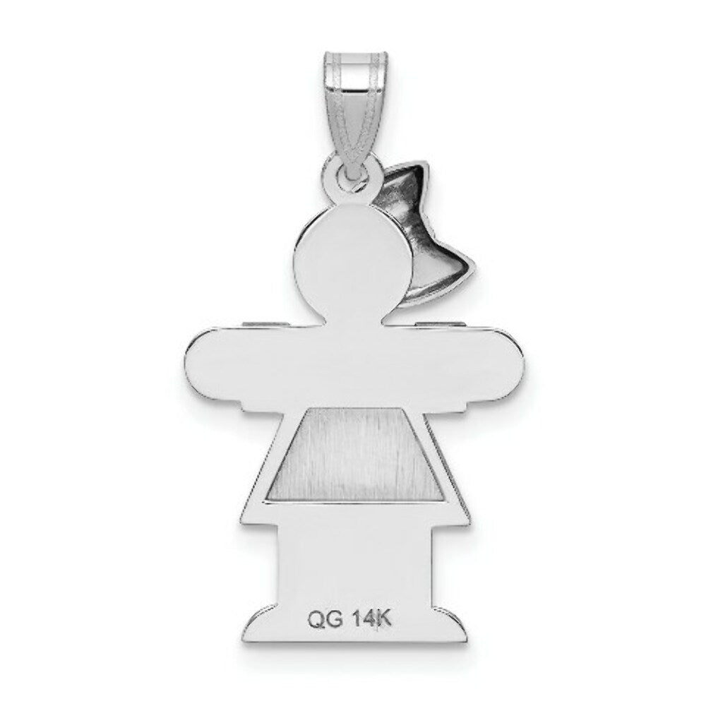14K White Gold Medium Girl w/Bow on Left Engravable Charm Pendant