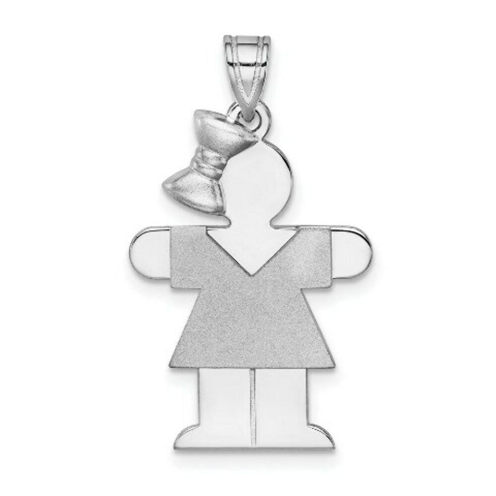 14K White Gold Medium Girl w/Bow on Left Engravable Charm Pendant