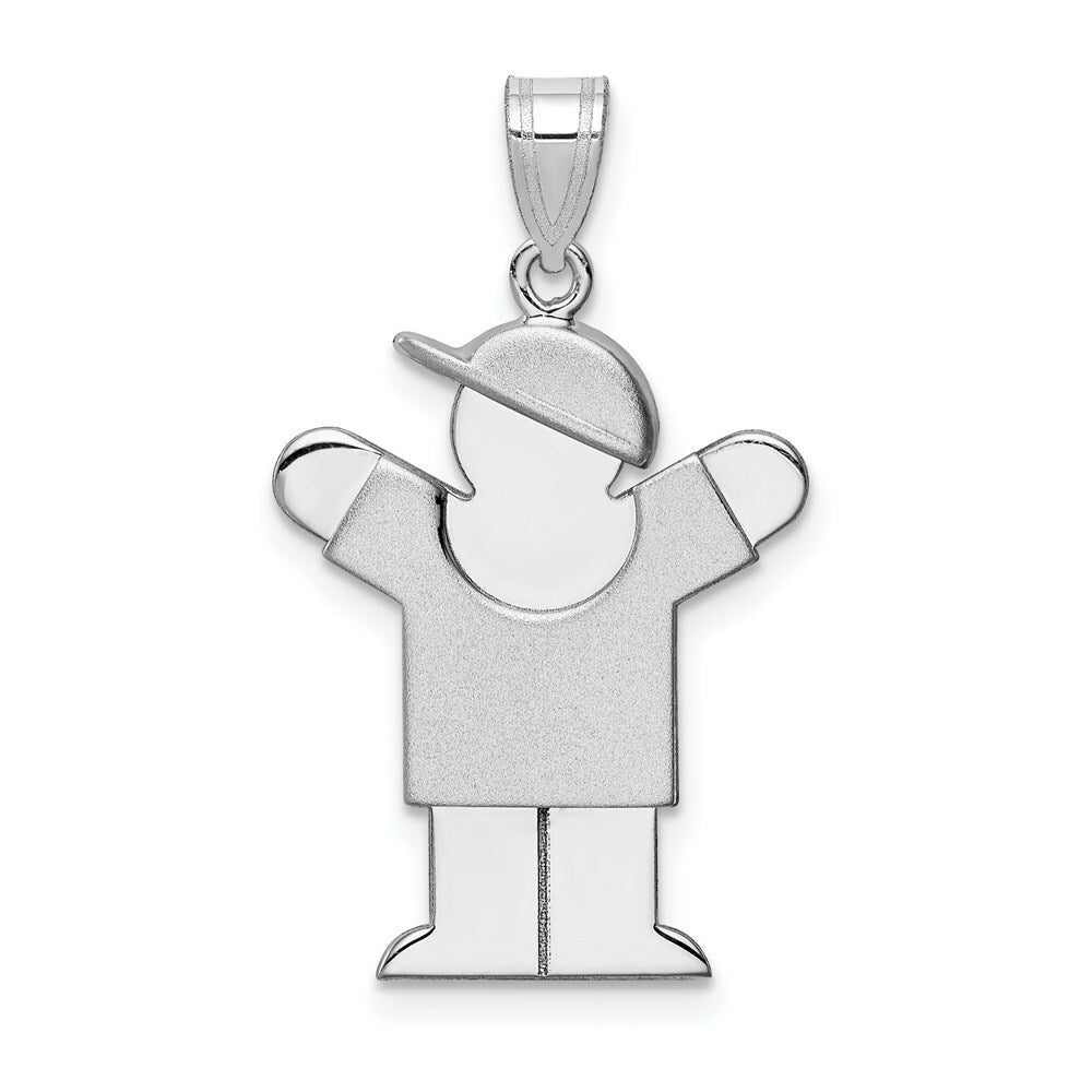 14K White Gold Medium Boy w/Hat on Right Engravable Charm Pendant