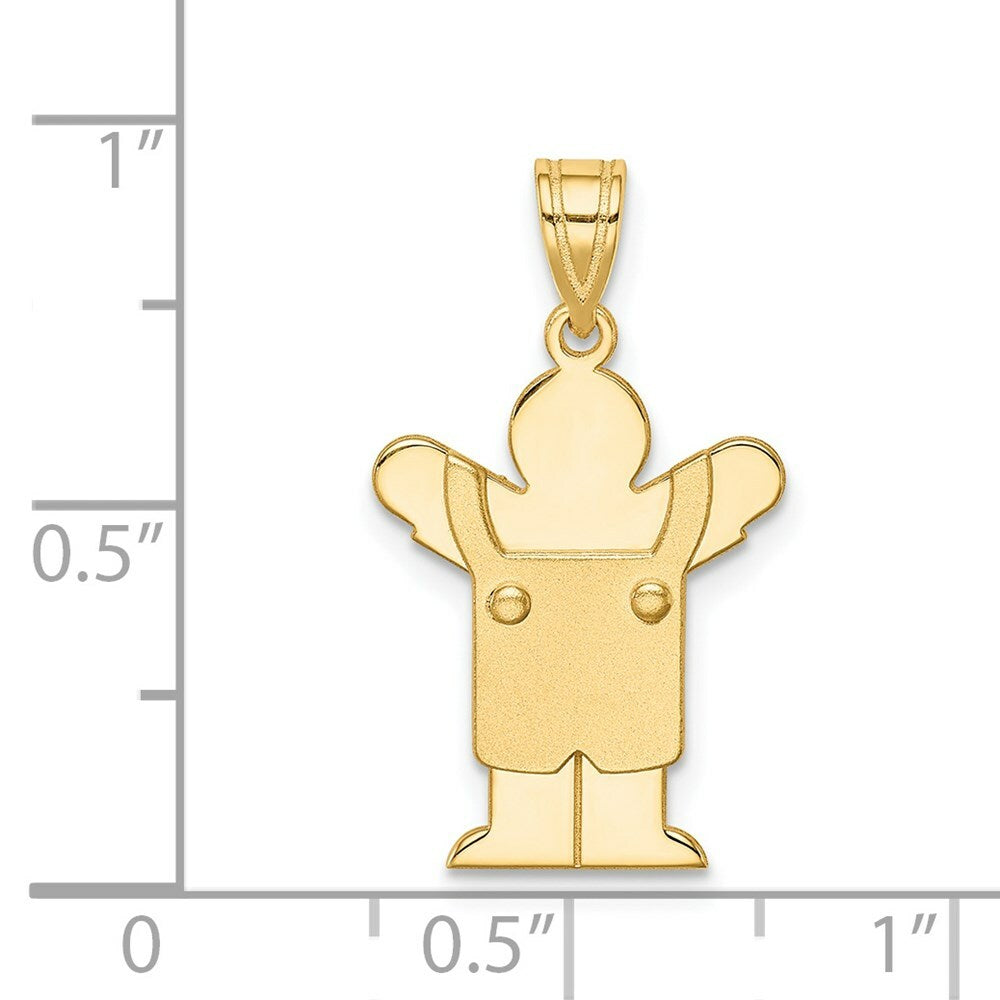 14K Yellow Gold Solid Satin Engravable Boy with Overalls Charm Pendant