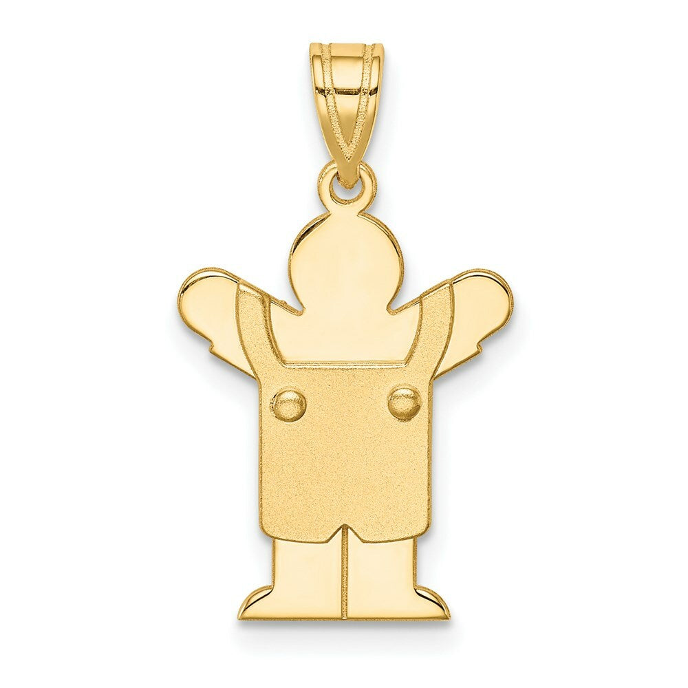 14K Yellow Gold Solid Satin Engravable Boy with Overalls Charm Pendant