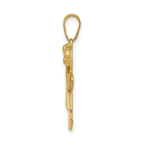 14K Yellow Gold Solid Engravable Girl with Bow on Right Charm 30mm length