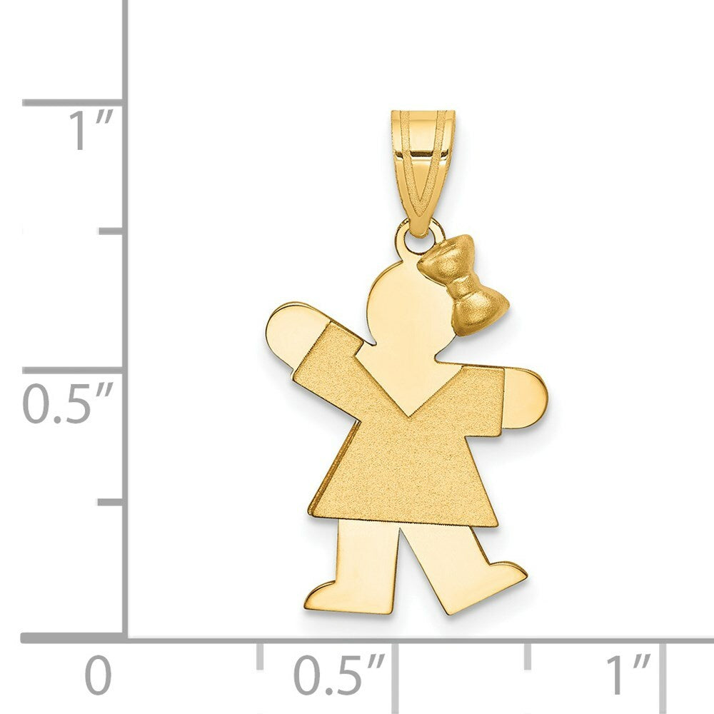 14K Yellow Gold Solid Engravable Girl with Bow on Right Charm 30mm length