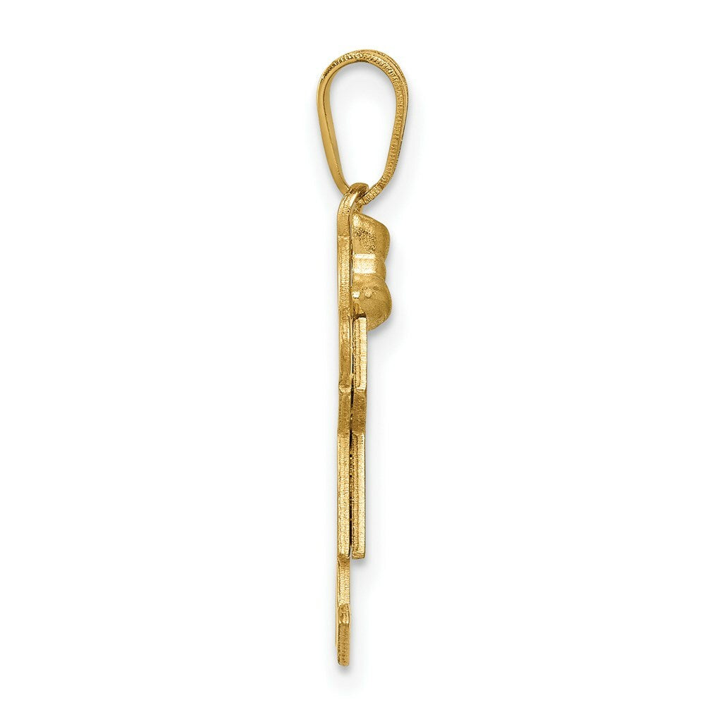14K Yellow Gold Solid Engravable Girl with Bow on Left Charm 30mm length