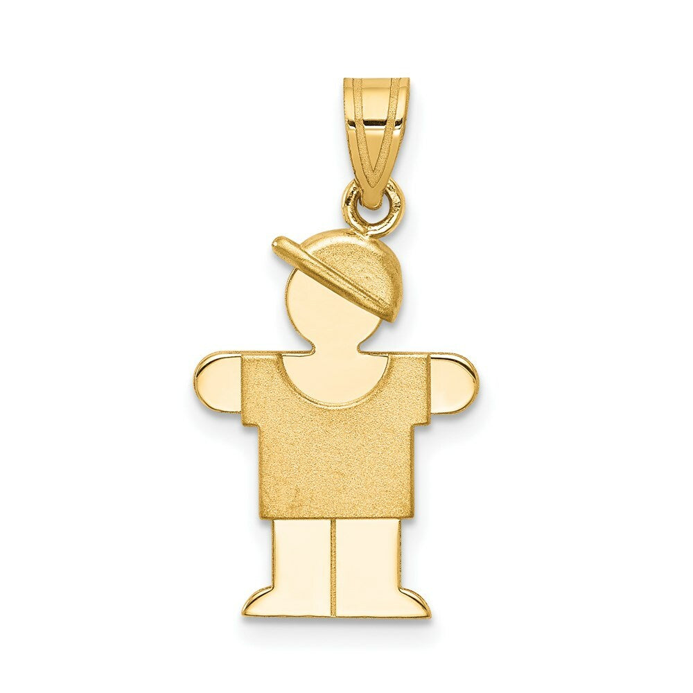 14K Yellow Gold Solid Engravable Boy with Hat on Right Charm 25mm length