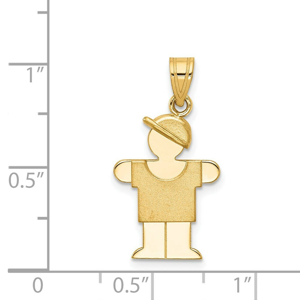 14K Yellow Gold Solid Engravable Boy with Hat on Right Charm 25mm length