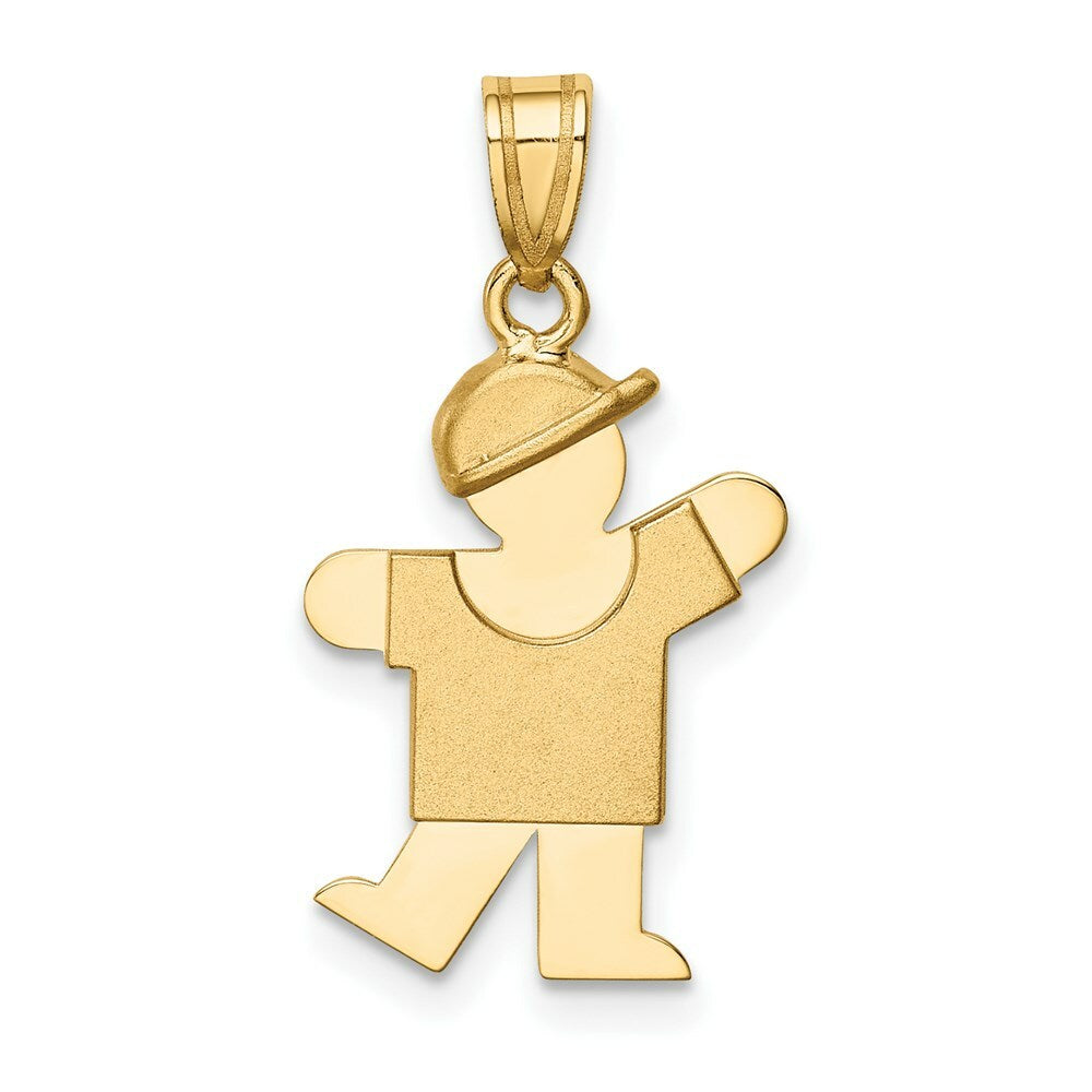 14K Yellow Gold Solid Engravable Boy with Hat on Left Charm 25mm length
