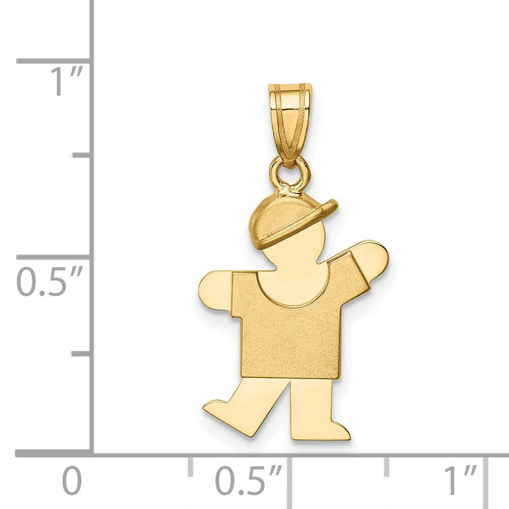 14K Yellow Gold Solid Engravable Boy with Hat on Left Charm 25mm length