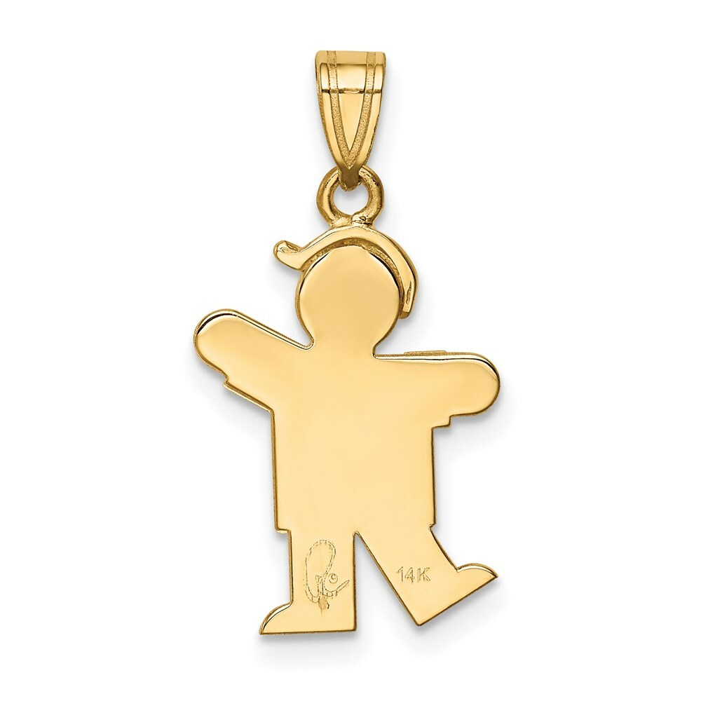 14K Yellow Gold Solid Engravable Boy with Hat on Left Charm 25mm length