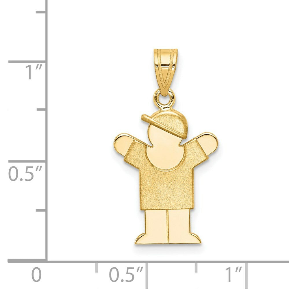 14K Yellow Gold Solid Engravable Boy with Hat on Right Charm 25mm length