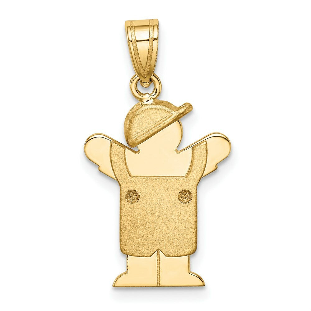 14K Yellow Gold Solid Engravable Boy in Overalls with Hat on Left Charm