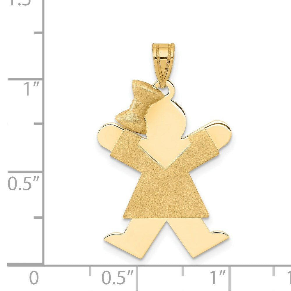 14K Yellow Gold Solid Engravable Girl with Bow on Left Charm 30mm length