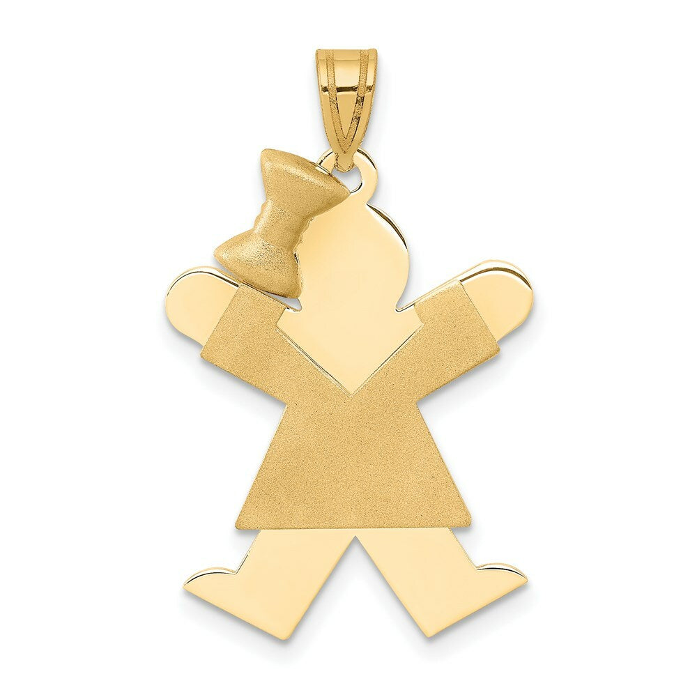14K Yellow Gold Solid Engravable Girl with Bow on Left Charm 30mm length