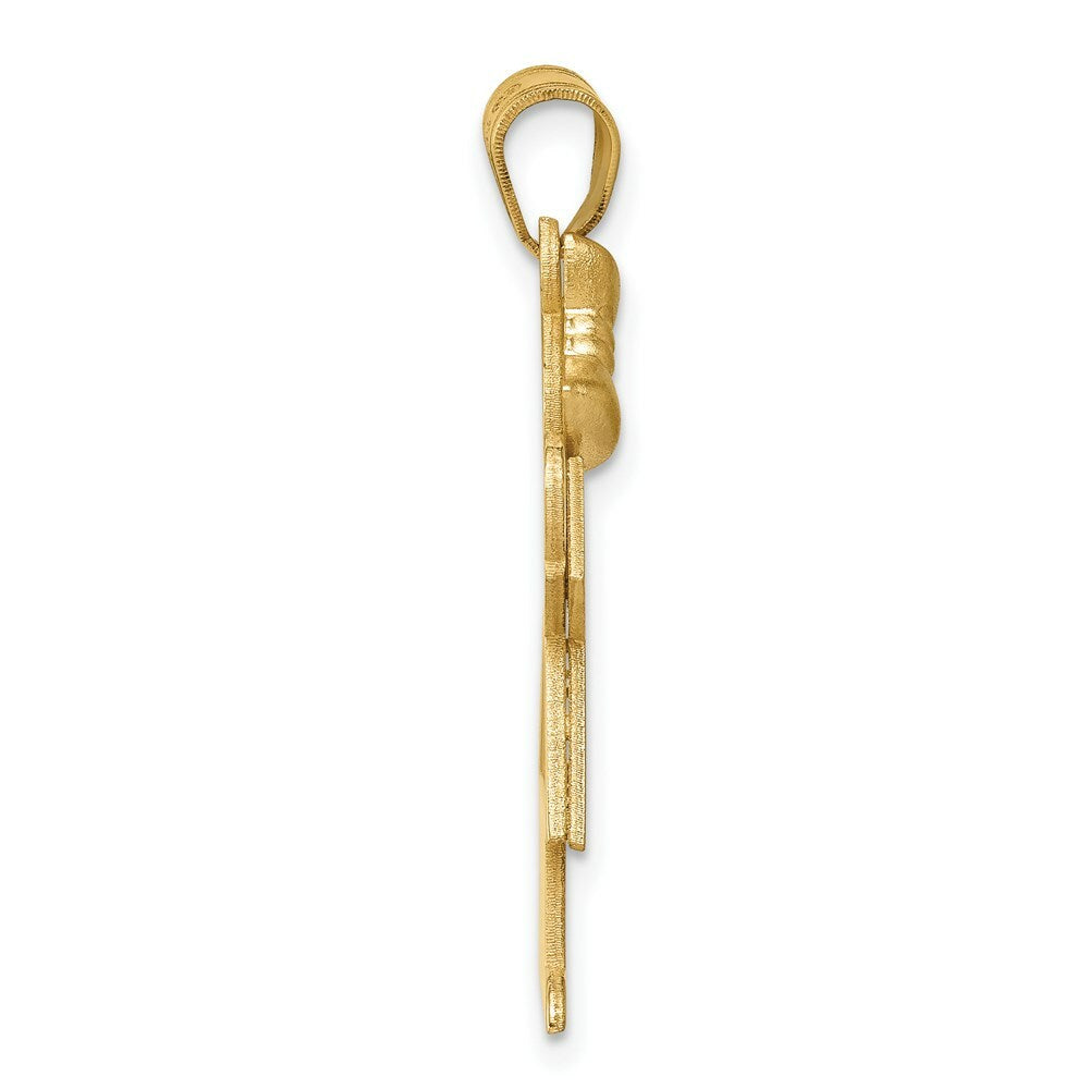 14K Yellow Gold Solid Engravable Girl with Bow on Left Charm 30mm length