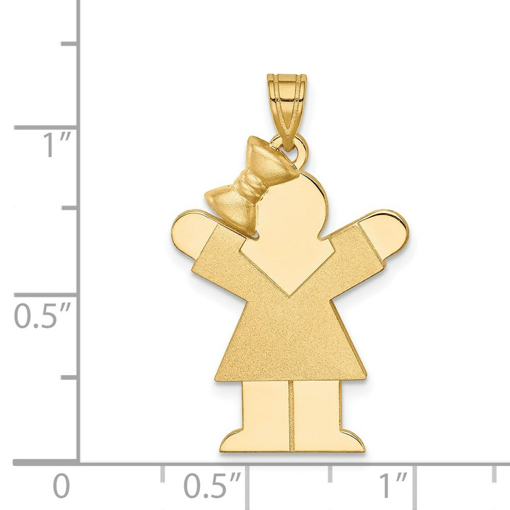 14K Yellow Gold Solid Engravable Girl with Bow on Left Charm 30mm length