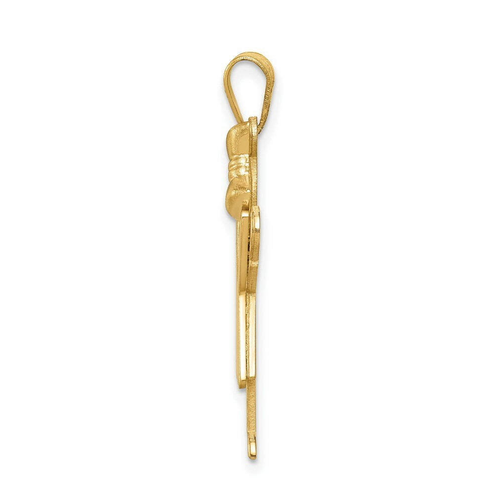 14K Yellow Gold Solid Engravable Girl with Bow on Right Charm 30mm length