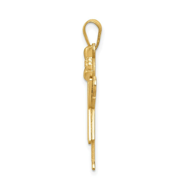 14K Yellow Gold Solid Engravable Girl with Bow on Right Charm 30mm length