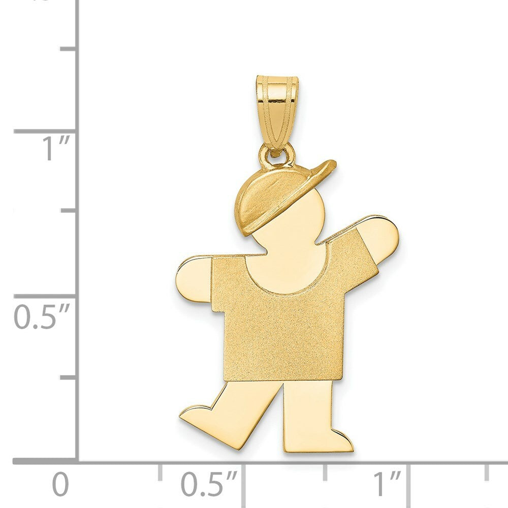 14K Yellow Gold Solid Engravable Boy with Hat on Left Charm 30mm length