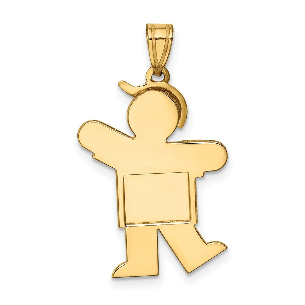 14K Yellow Gold Solid Engravable Boy with Hat on Left Charm 30mm length
