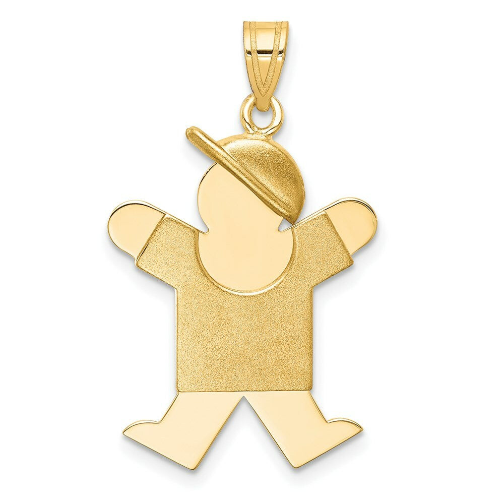 14K Yellow Gold Solid Engravable Boy with Hat on Right Charm 30mm length