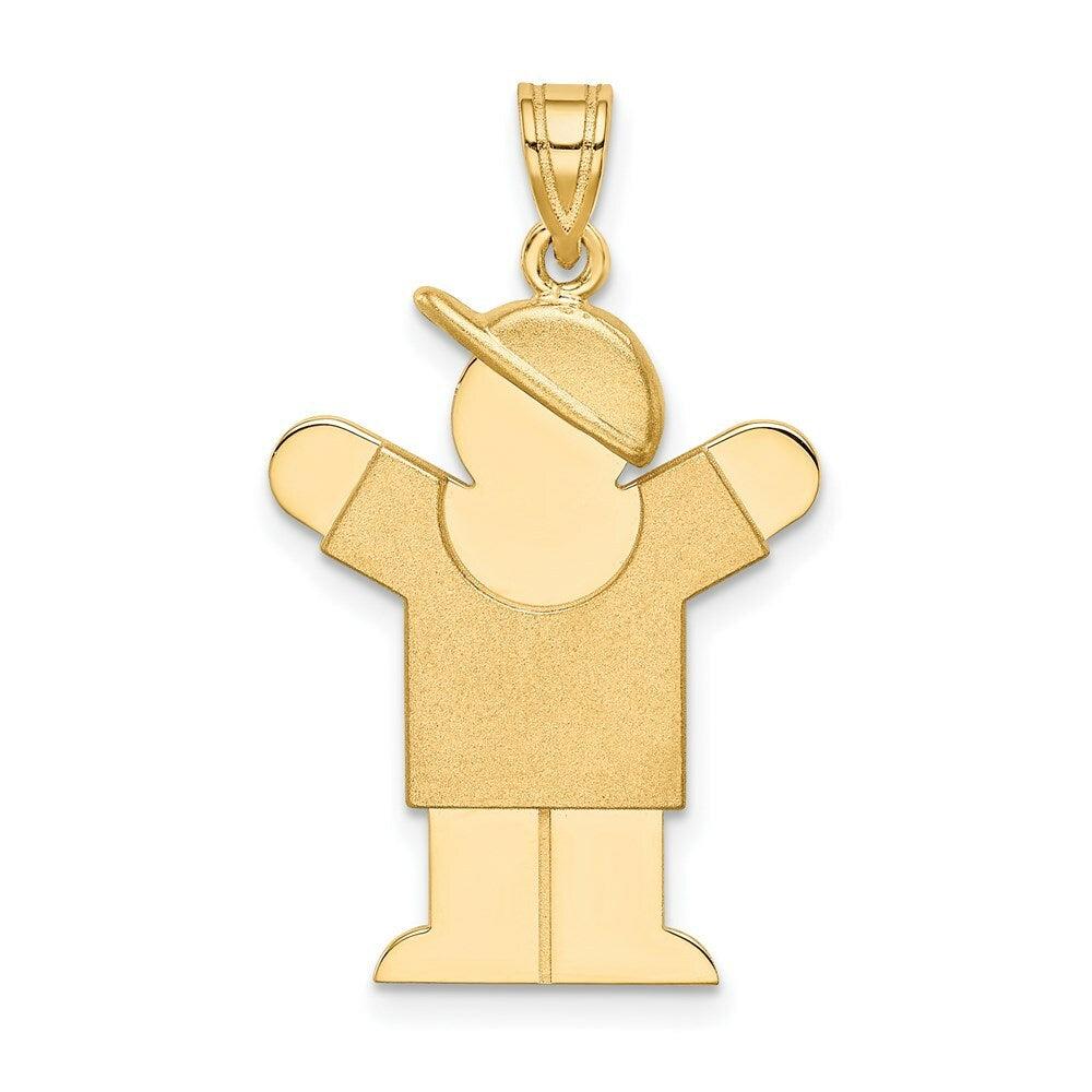 14K Yellow Gold Solid Engravable Boy with Hat on Right Charm 30mm length
