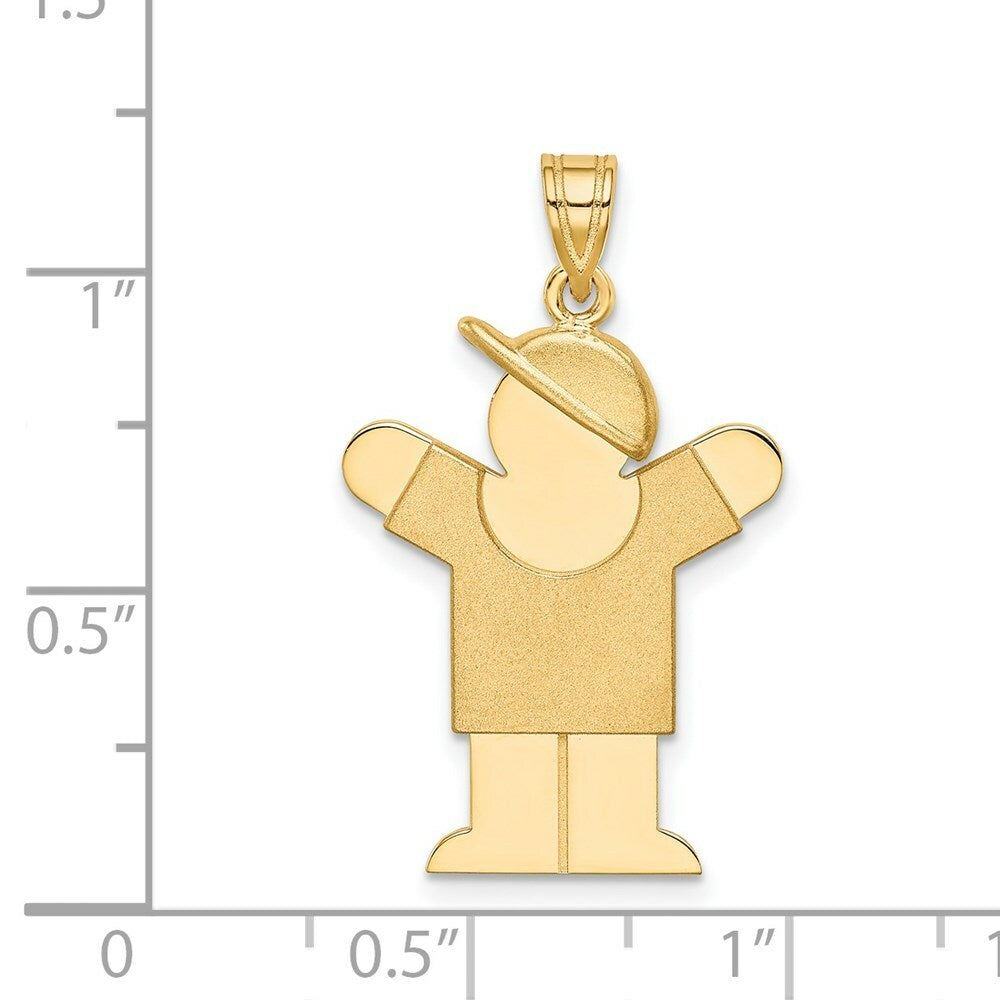 14K Yellow Gold Solid Engravable Boy with Hat on Right Charm 30mm length