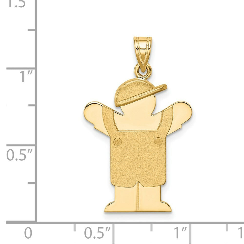 14K Yellow Gold Solid Engravable Boy in Overalls with Hat on Left Charm Pendant