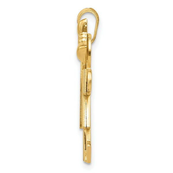 14K Yellow Gold Solid Engravable Boy on Left & Girl on Right Charm Pendant