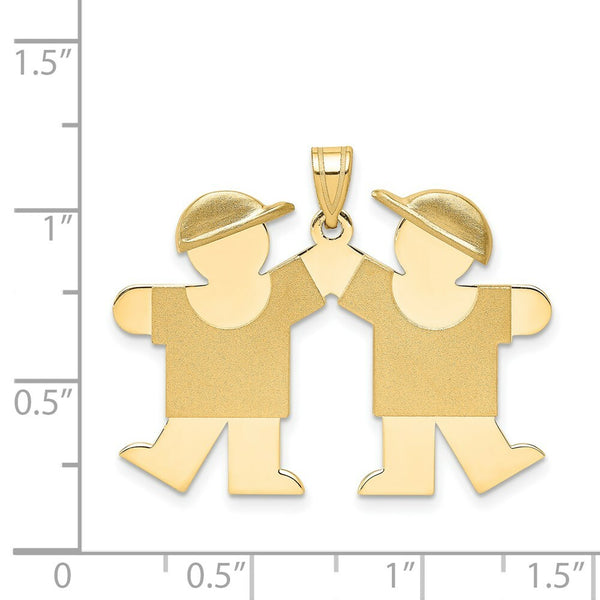 14K Yellow Gold Solid Engravable Double Boys Charm Pendant