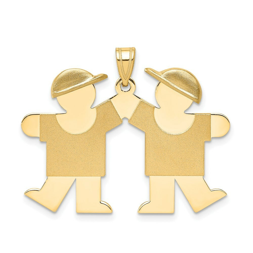 14K Yellow Gold Solid Engravable Double Boys Charm Pendant