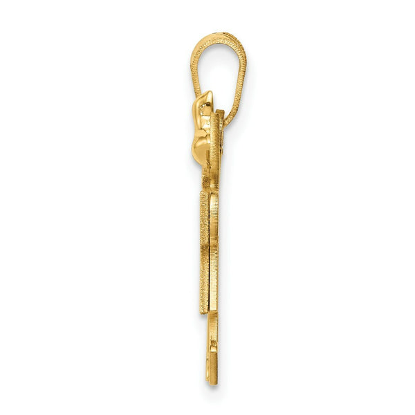 14K Yellow Gold Solid Engravable Small Double Girls Charm Pendant