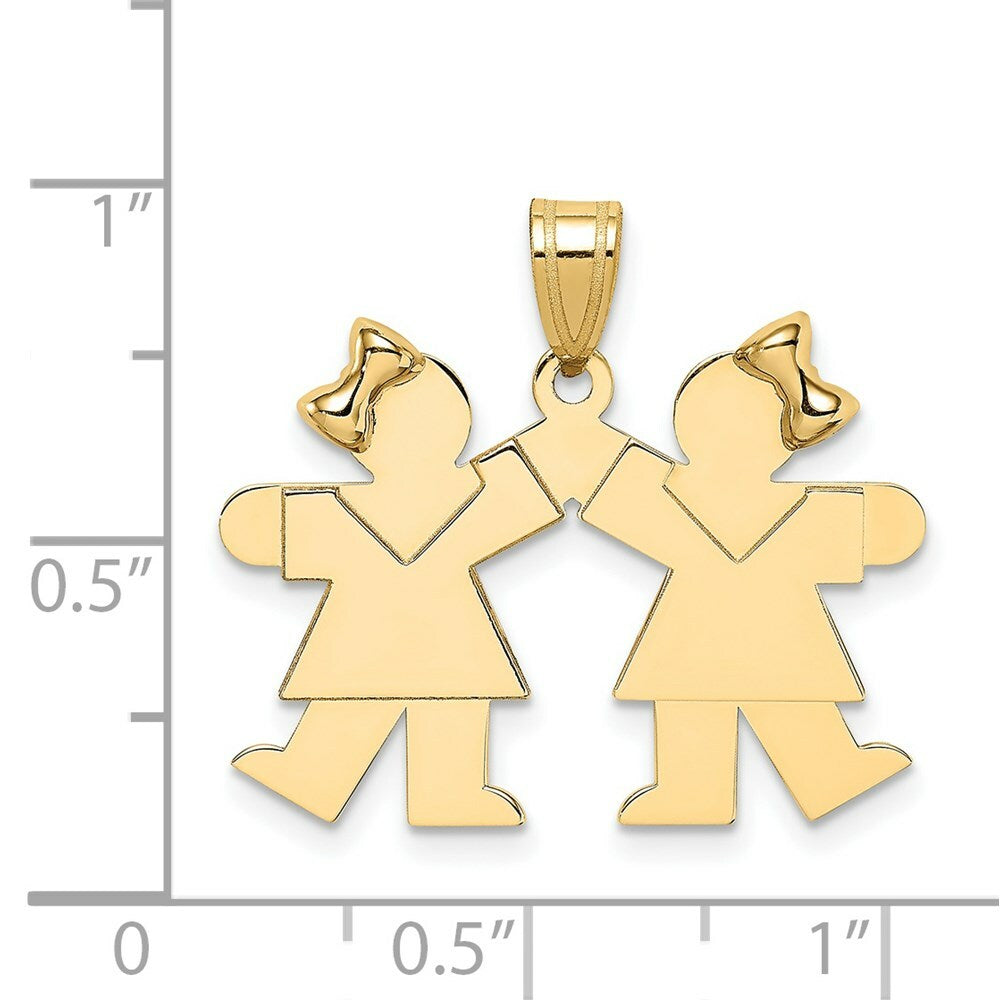 14K Yellow Gold Solid Engravable Small Double Girls Charm Pendant