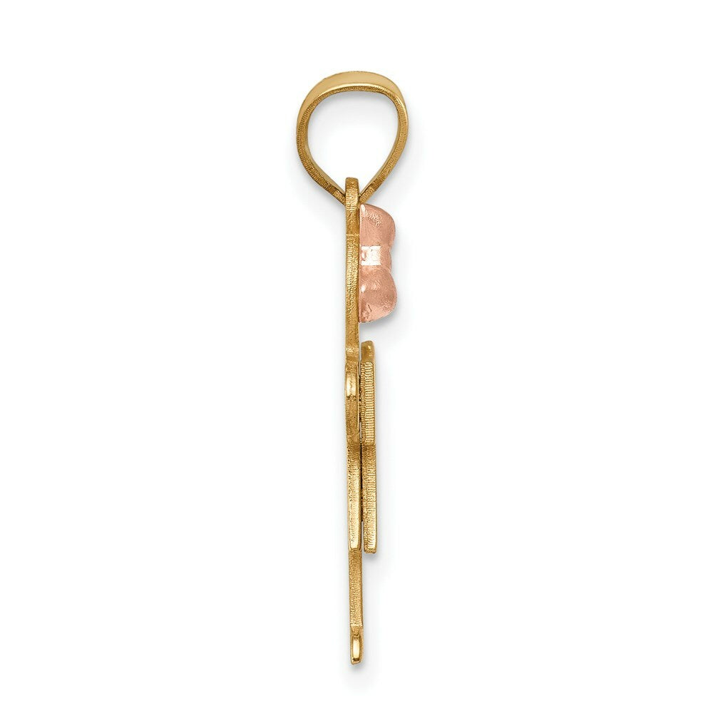 14K Two-tone Gold Small Girl with Bow on Left Engravable Charm Pendant