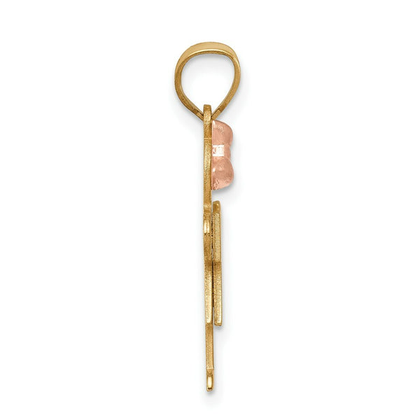 14K Two-tone Gold Small Girl with Bow on Left Engravable Charm Pendant