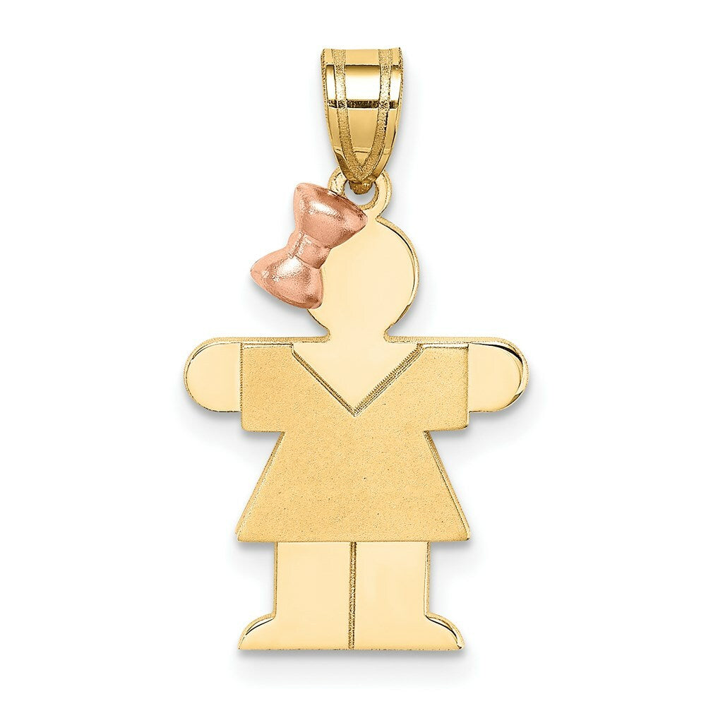14K Two-tone Gold Small Girl with Bow on Left Engravable Charm Pendant