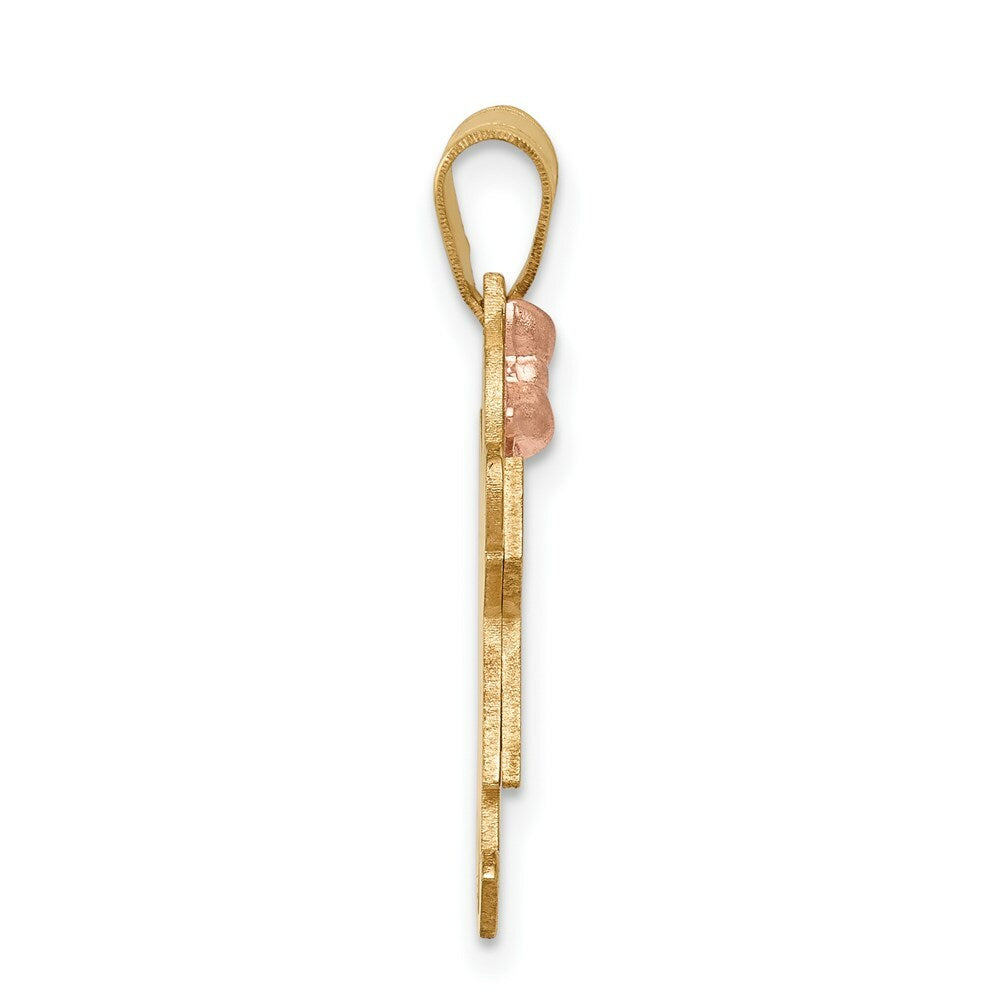 14K Two-tone Gold Small Girl with Bow on Left Engravable Charm Pendant