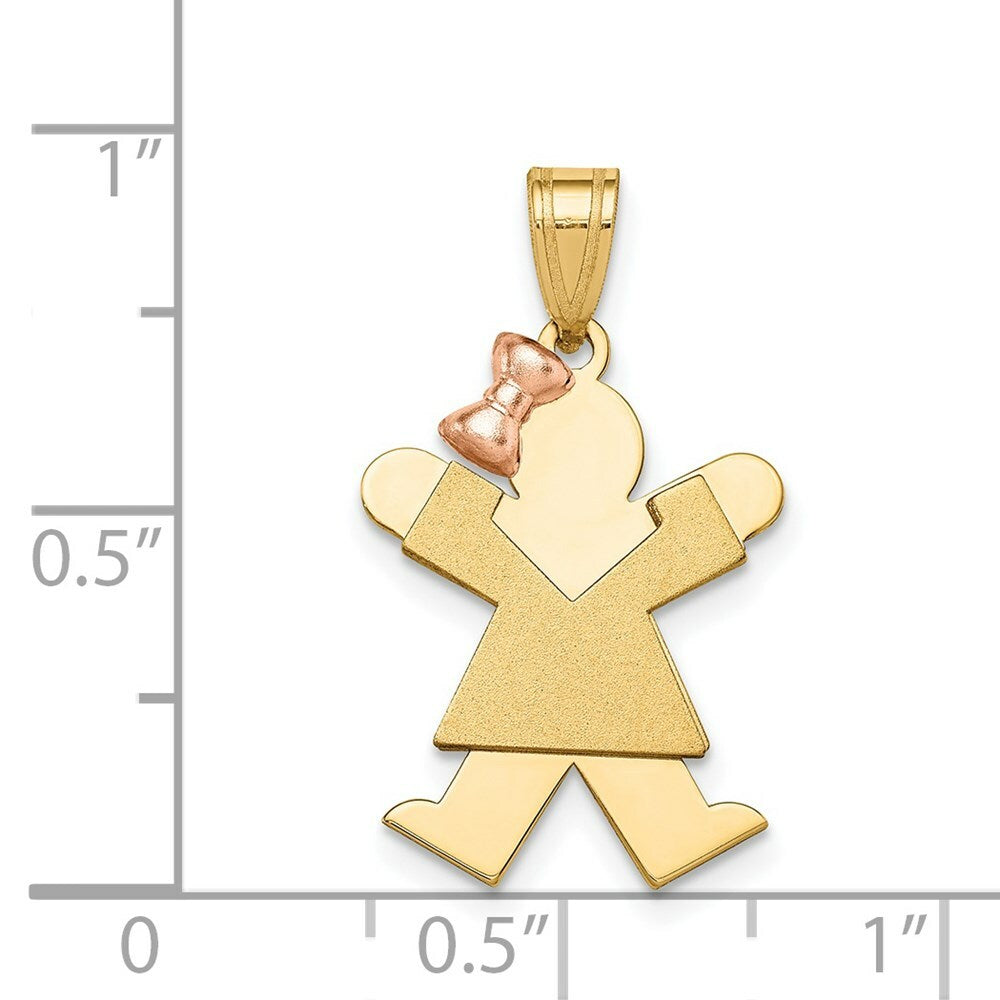 14K Two-tone Gold Small Girl with Bow on Left Engravable Charm Pendant