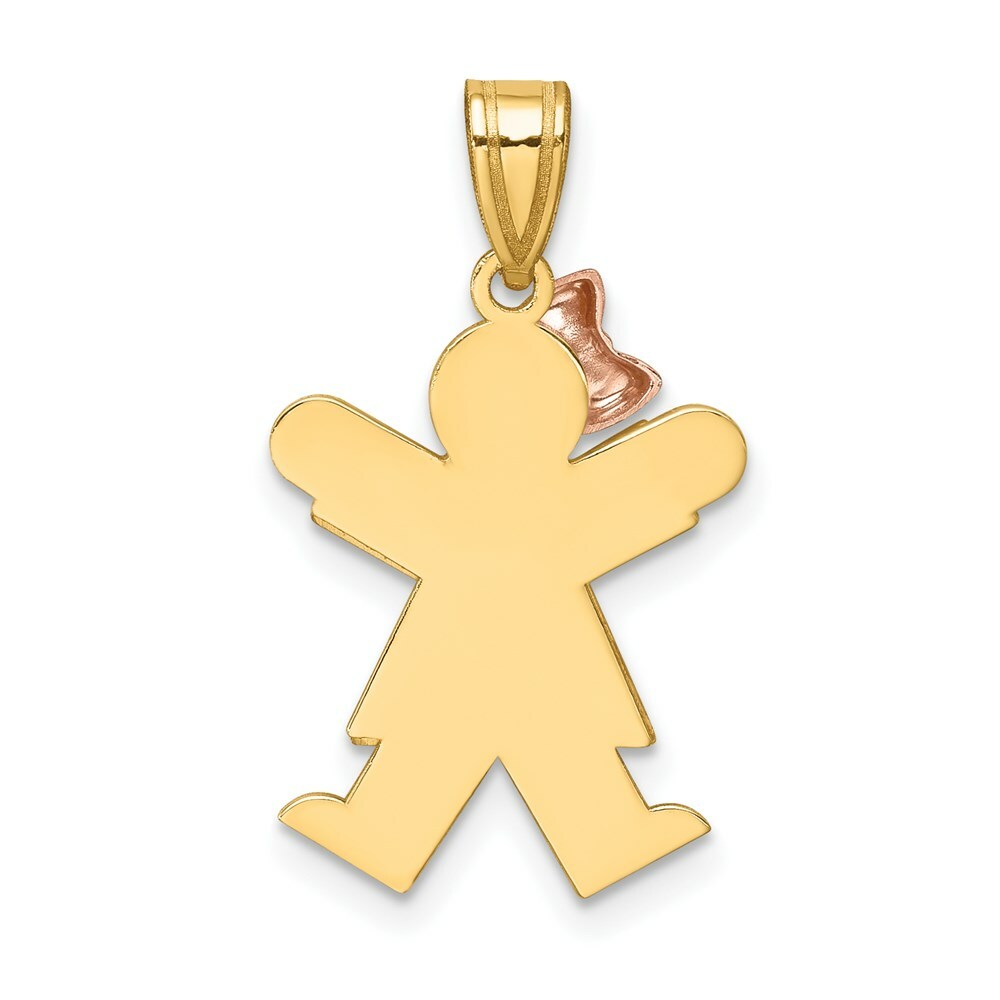 14K Two-tone Gold Small Girl with Bow on Left Engravable Charm Pendant