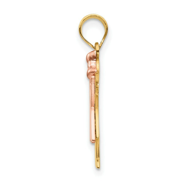 14K Two-tone Gold Small Girl with Bow on Right Engravable Charm Pendant