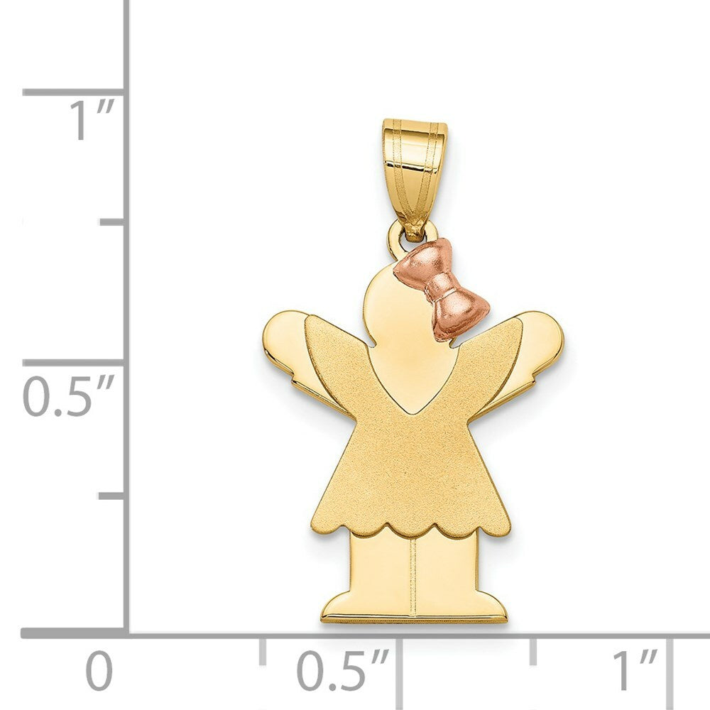14K Two-tone Gold Small Girl with Bow on Right Engravable Charm Pendant