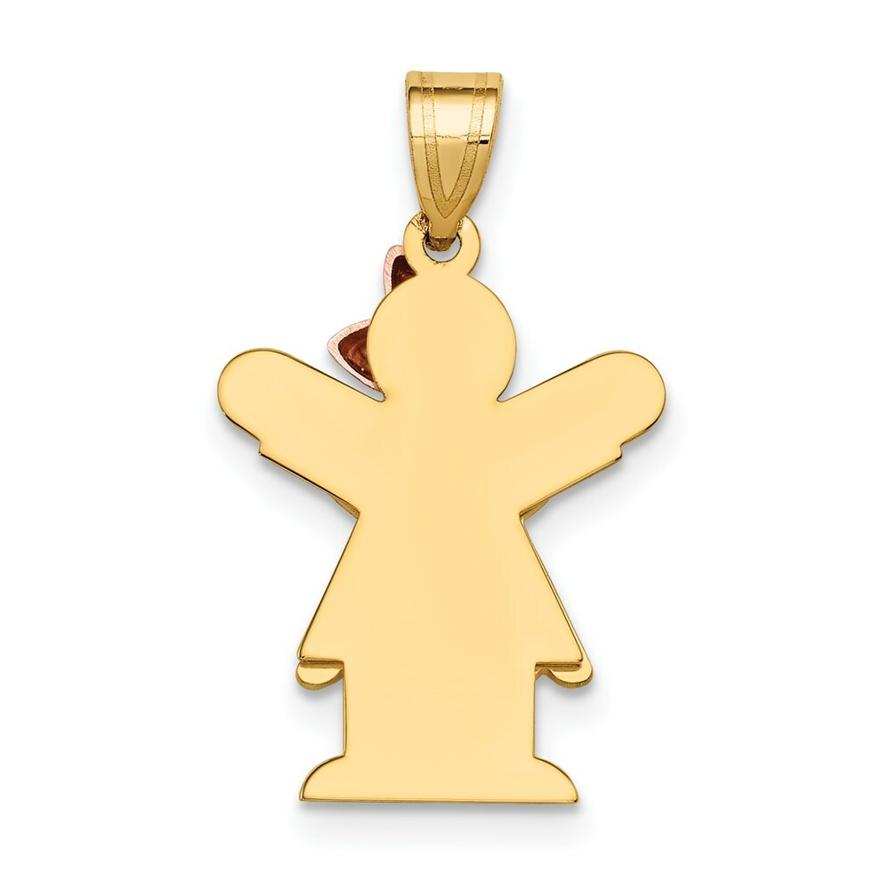 14K Two-tone Gold Small Girl with Bow on Right Engravable Charm Pendant