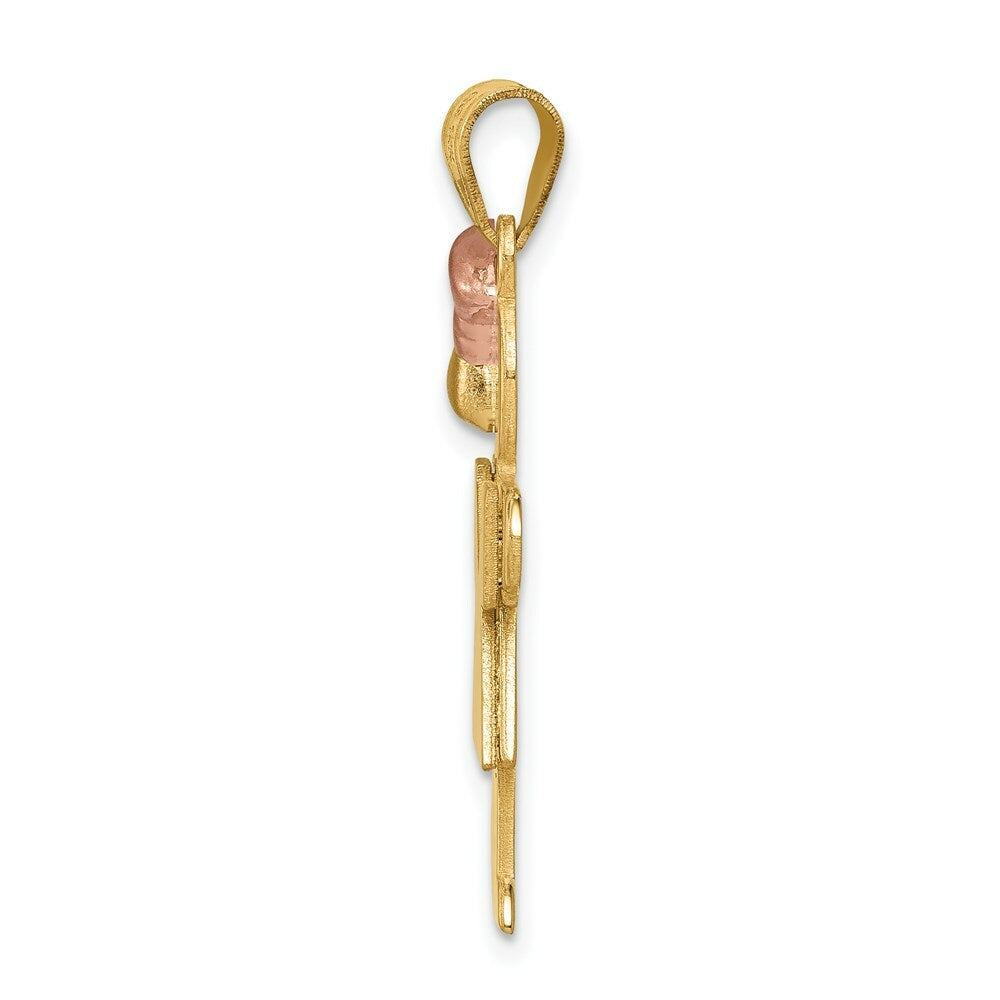14K Two-tone Gold Large Girl with Bow on Left Engravable Charm Pendant