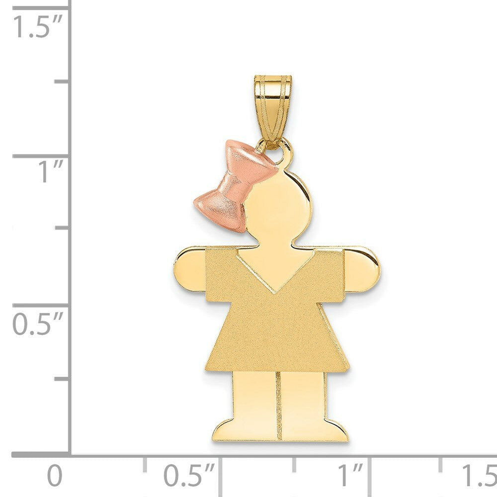 14K Two-tone Gold Large Girl with Bow on Left Engravable Charm Pendant