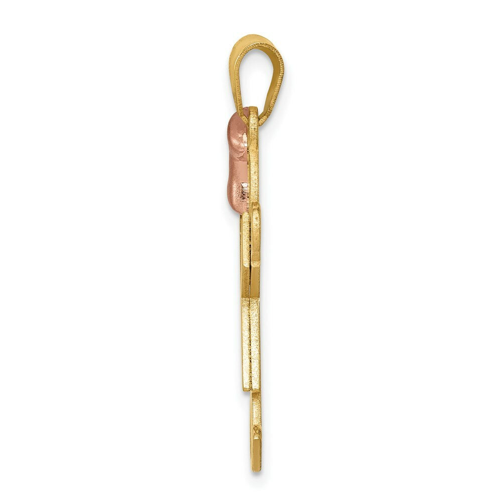 14K Two-tone Gold Large Girl with Bow on Left Engravable Charm Pendant