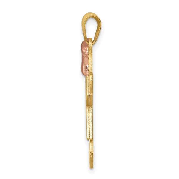 14K Two-tone Gold Large Girl with Bow on Left Engravable Charm Pendant