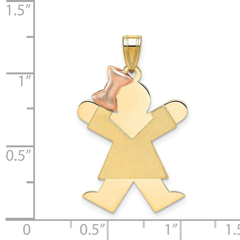 14K Two-tone Gold Large Girl with Bow on Left Engravable Charm Pendant