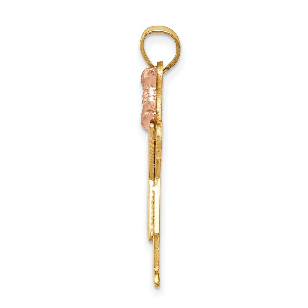 14K Two-tone Gold Large Girl with Bow on Right Engravable Charm Pendant