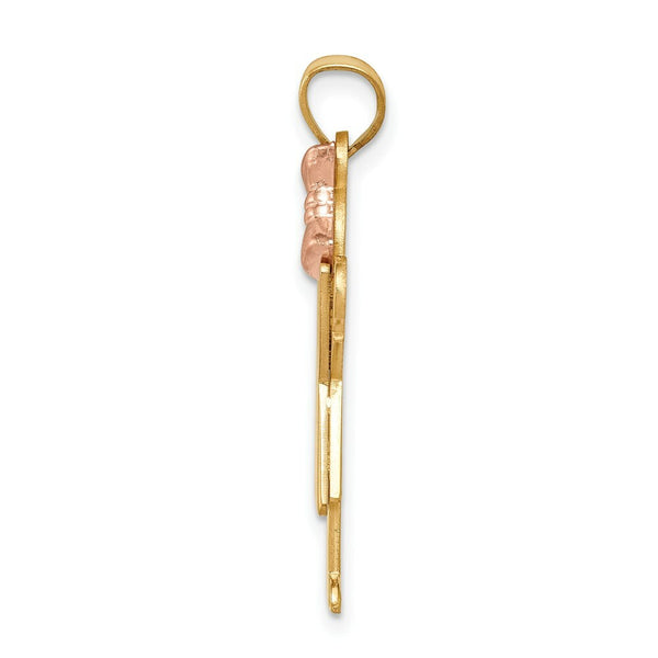14K Two-tone Gold Large Girl with Bow on Right Engravable Charm Pendant