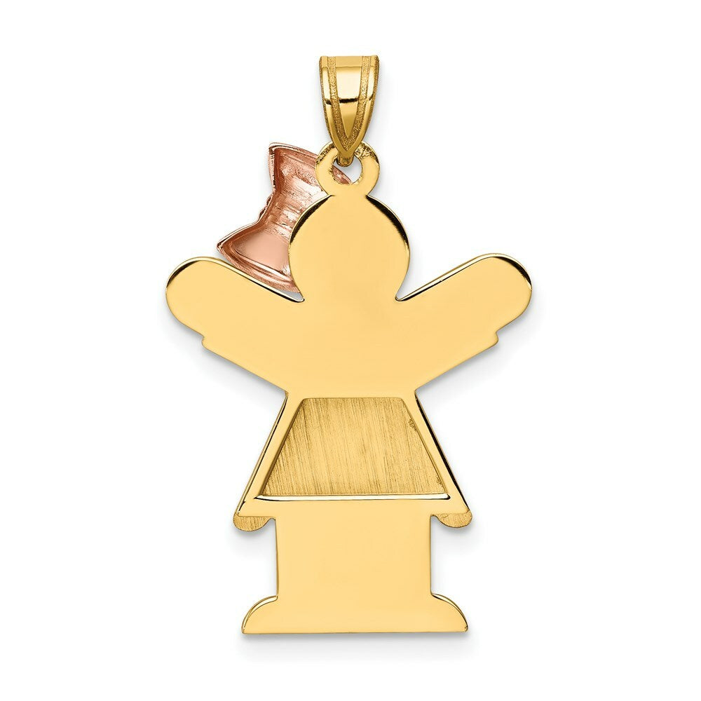 14K Two-tone Gold Large Girl with Bow on Right Engravable Charm Pendant