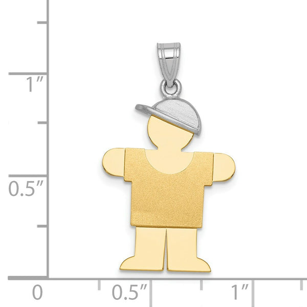 14K Two-tone Gold Large Boy with Hat on Right Engravable Charm Pendant